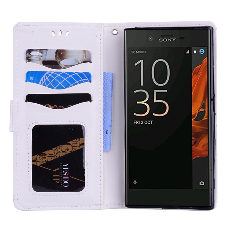 Cubierta Del Soporte De La Cartera De La Flor Del Cuero De La Impresión Del Unicornio Del Flash En Polvo Para Sony Xperia Xzs / XZ - Blanco-5