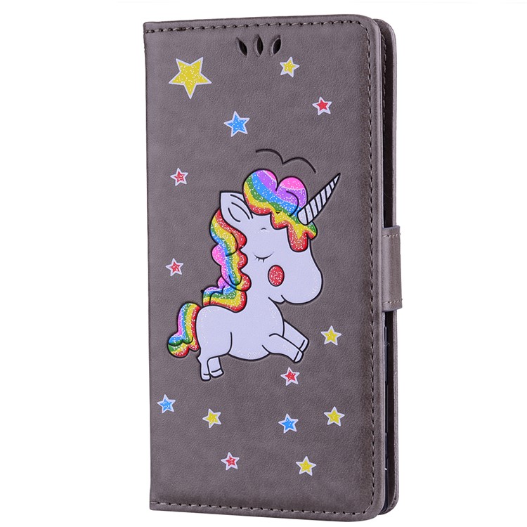 Flash Powder Einhorn Impressum Blume Leder Brieftasche Stehen Fall Für Sony Xperia Xzs / XZ - Grau-1