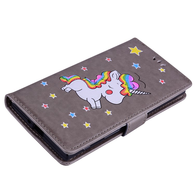 Flash Powder Einhorn Impressum Blume Leder Brieftasche Stehen Fall Für Sony Xperia Xzs / XZ - Grau-3