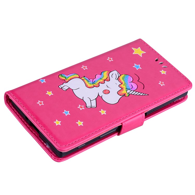 Flash Powder Einhorn Impressum Blume Leder Brieftasche Stand Shell Für Sony Xperia Xzs / XZ - Rose-3