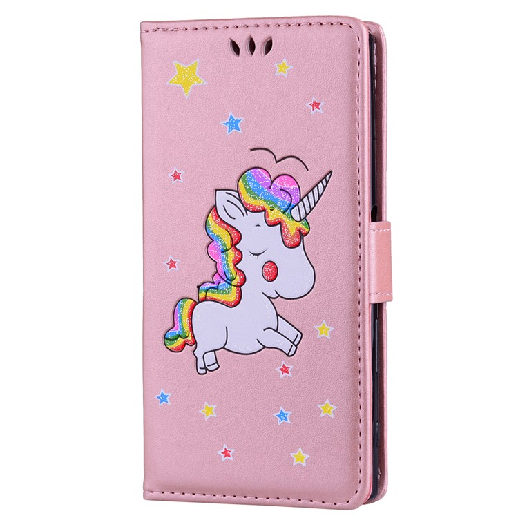 Flash Powder Unicorn Impressum Blumen Leder Brieftasche Stand Mobile Cover für Sony Xperia XZs / XZ - Aufgang Gold-1