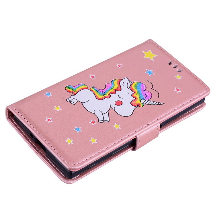 Flash Powder Unicorn Impressum Blumen Leder Brieftasche Stand Mobile Cover für Sony Xperia XZs / XZ - Aufgang Gold-3