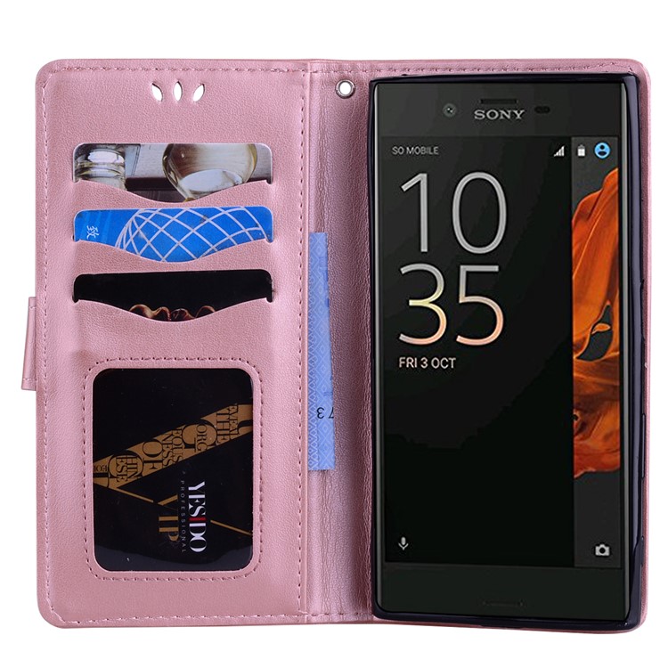 Flash Powder Unicorn Impressum Blumen Leder Brieftasche Stand Mobile Cover für Sony Xperia XZs / XZ - Aufgang Gold-5