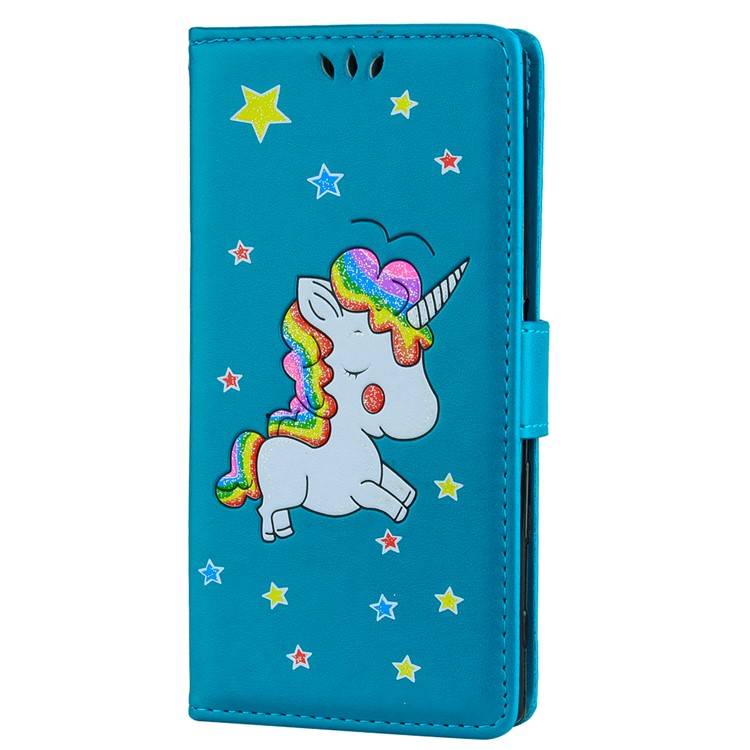 Flash Powder Unicorn Impressum Flower Leather Wallet Stand Schutzhülle für Sony Xperia XZs / XZ - Blau-1