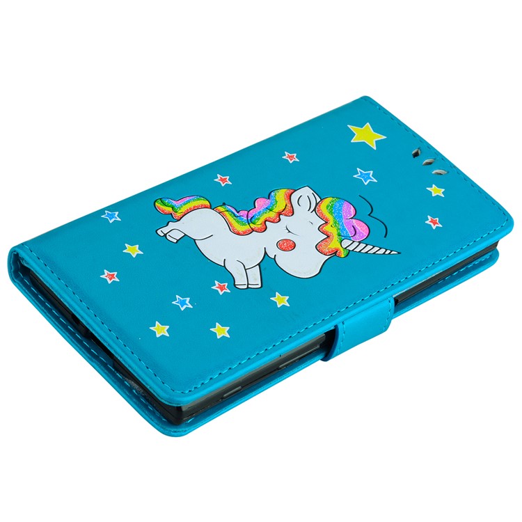 Flash Powder Unicorn Impressum Flower Leather Wallet Stand Schutzhülle für Sony Xperia XZs / XZ - Blau-3