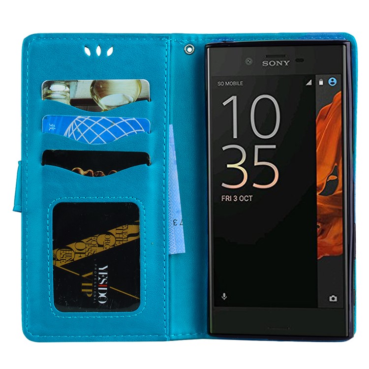 Flash Powder Unicorn Impressum Flower Leather Wallet Stand Schutzhülle für Sony Xperia XZs / XZ - Blau-5