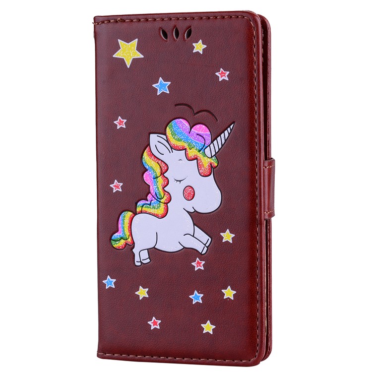 Flash Powder Einhorn Impressum Blume Leder Brieftasche Abdeckung Mit Stand Für Sony Xperia Xzs / XZ - Braun-1