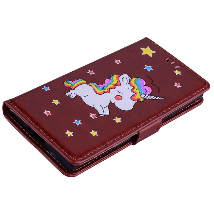 Flash Powder Einhorn Impressum Blume Leder Brieftasche Abdeckung Mit Stand Für Sony Xperia Xzs / XZ - Braun-3