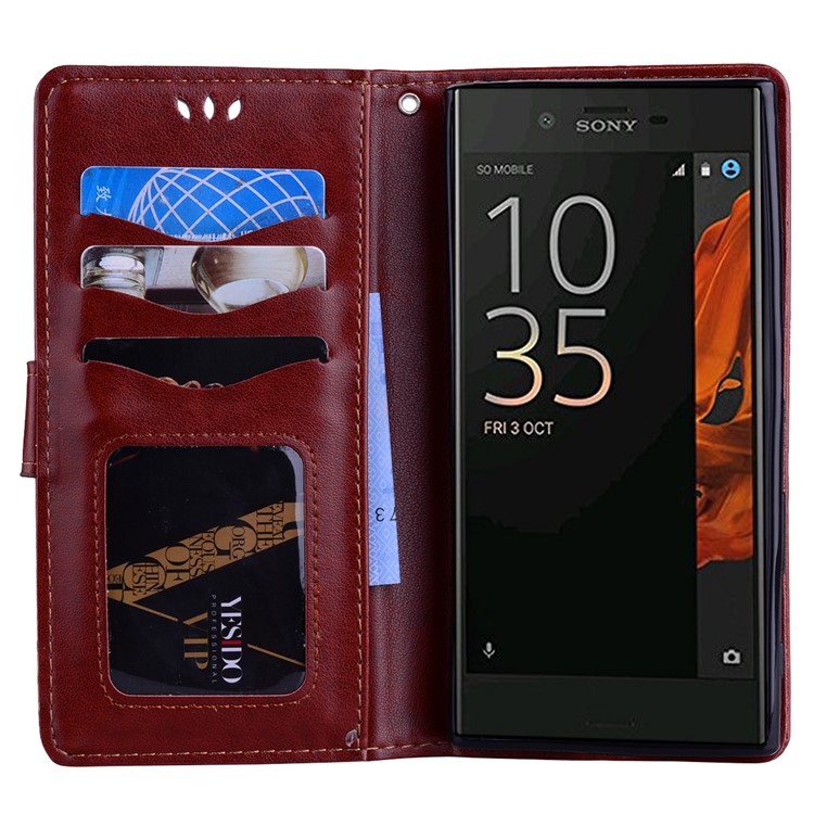 Flash Powder Einhorn Impressum Blume Leder Brieftasche Abdeckung Mit Stand Für Sony Xperia Xzs / XZ - Braun-5