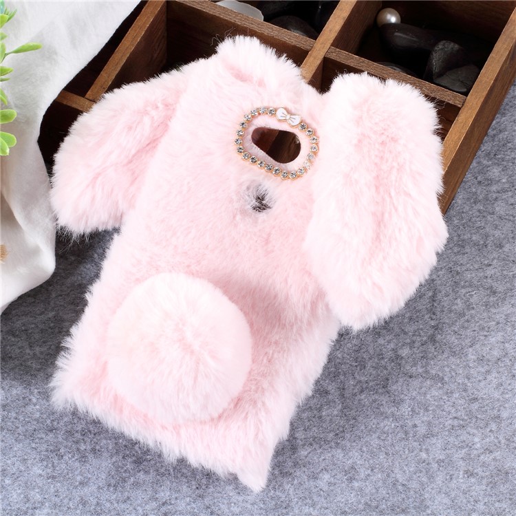 Rabbit Shape Fluffy Fur Coated Rhinestone TPU Case for Sony Xperia L2 - Pink-1