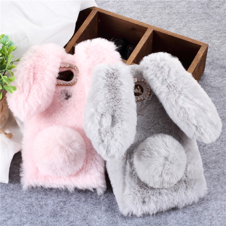 Rabbit Shape Fluffy Fur Coated Rhinestone TPU Case for Sony Xperia L2 - Pink-2
