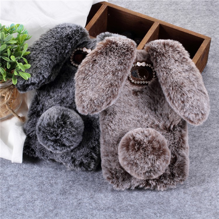 Rabbit Shape Fluffy Fur Coated Rhinestone TPU Case for Sony Xperia L2 - Pink-3