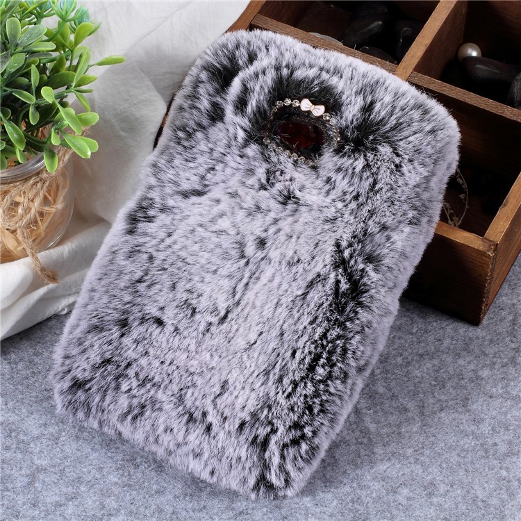 Soft Fur Coated Rhinestone TPU Case for Sony Xperia L2 - Grey-1