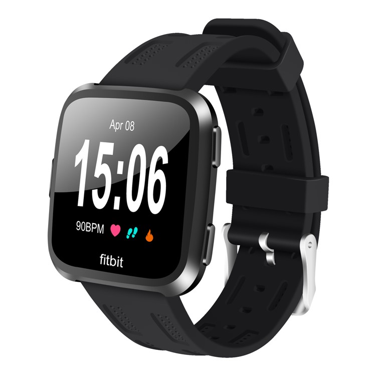 Soft Silicone Hollow Watch Strap Replacement for Fitbit Versa - Black-2