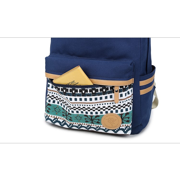 Korean Style Canvas Printing Backpack Students School Bag for Teenage Girls - Dark Blue-12