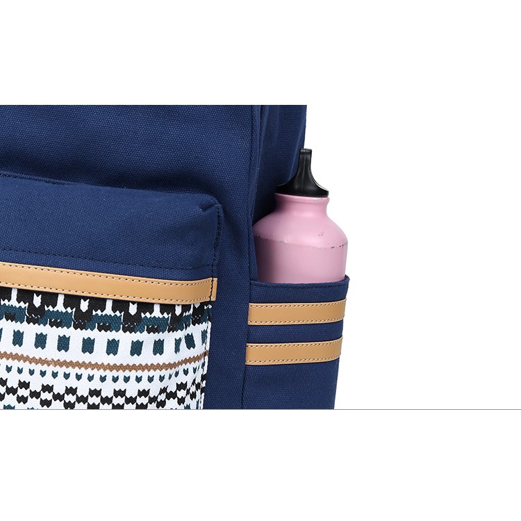 Korean Style Canvas Printing Backpack Students School Bag for Teenage Girls - Dark Blue-14