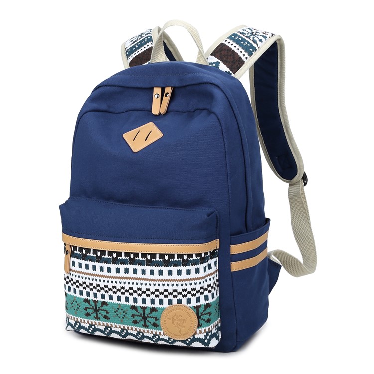 Korean Style Canvas Printing Backpack Students School Bag for Teenage Girls - Dark Blue-2