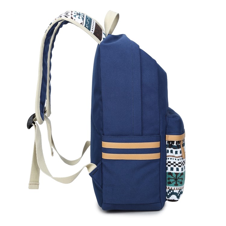 Korean Style Canvas Printing Backpack Students School Bag for Teenage Girls - Dark Blue-3