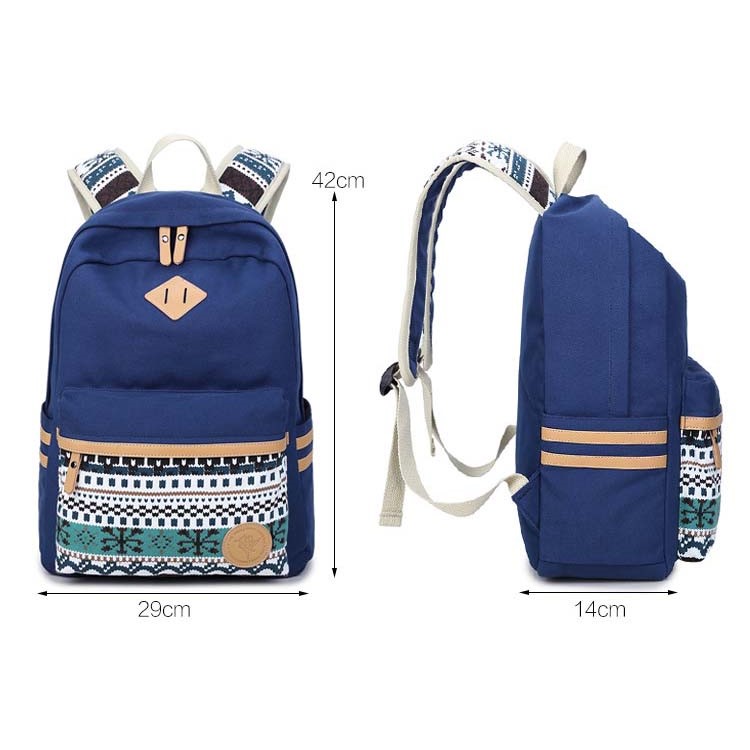 Korean Style Canvas Printing Backpack Students School Bag for Teenage Girls - Dark Blue-7