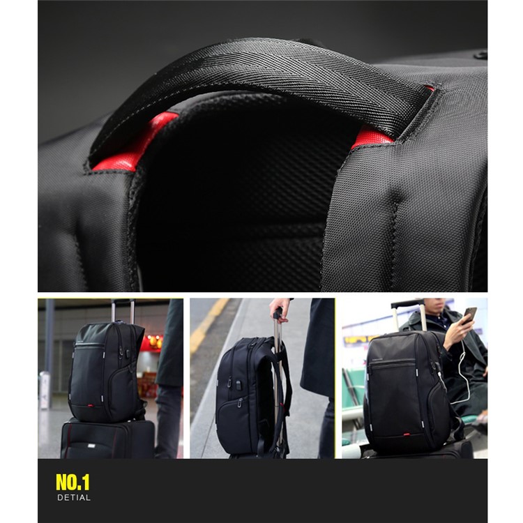 KINGSONS Outdoors Nylon Solar Panel Backpacks Convenience Charging Laptop Bags for 15.6 inch Laptop - Black-5