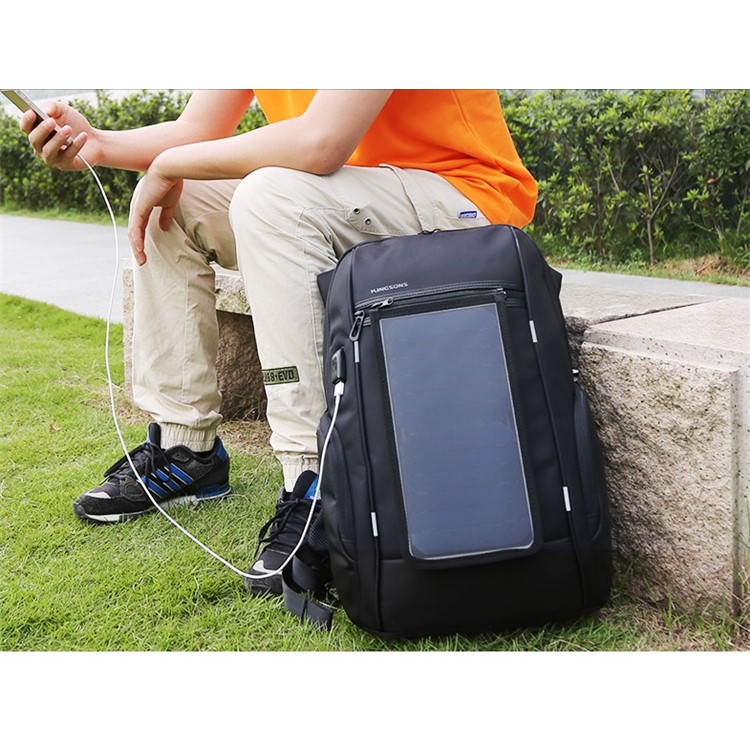 KINGSONS Outdoors Nylon Solar Panel Backpacks Convenience Charging Laptop Bags for 15.6 inch Laptop - Black-9