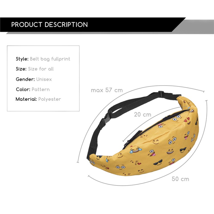 Pattern Printing Polyester Running Jogging Waist Bag for Women - Emoji-2