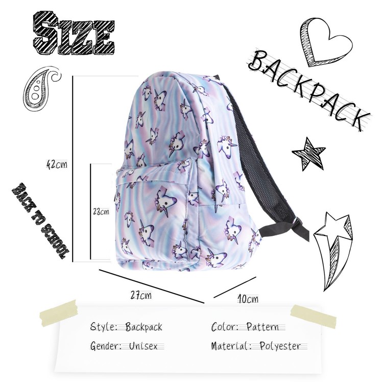 Imprint Pattern Casual Oxford Fabric Backpack Travel Bag - Unicorns-3