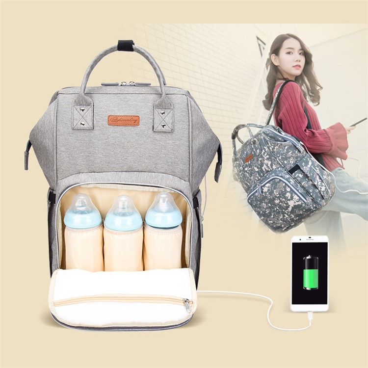 Multi-function Splash-proof Mummy Maternity Rucksack Handbag with USB Charging Port - Grey-1