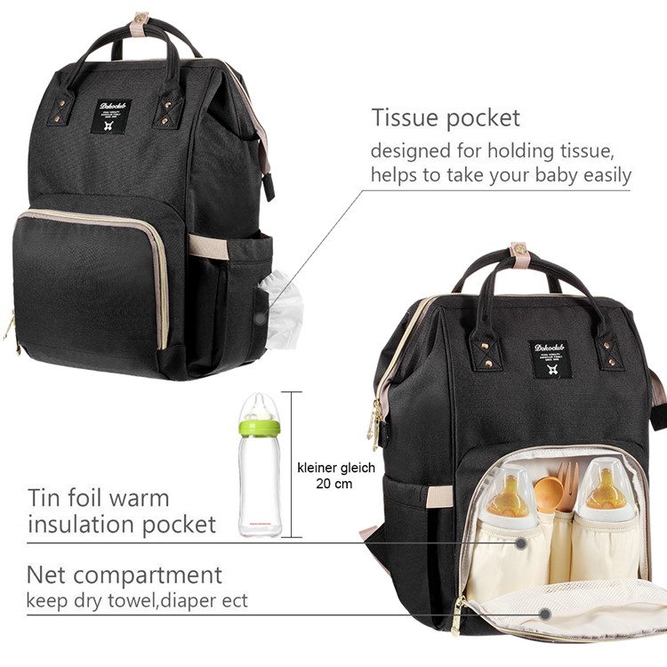 DOKOCLUB Multi-functional Oxford Cloth Mommy Bag Backpack with 2 Insulation Feeding Bottle Pockets - Black-2