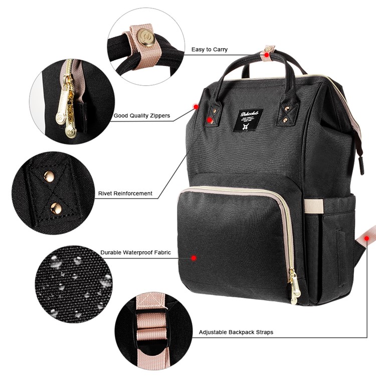 DOKOCLUB Multi-functional Oxford Cloth Mommy Bag Backpack with 2 Insulation Feeding Bottle Pockets - Black-4