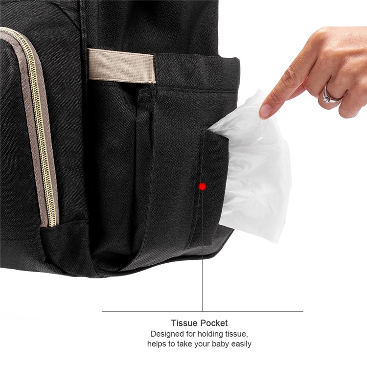DOKOCLUB Multi-functional Oxford Cloth Mommy Bag Backpack with 2 Insulation Feeding Bottle Pockets - Black-7