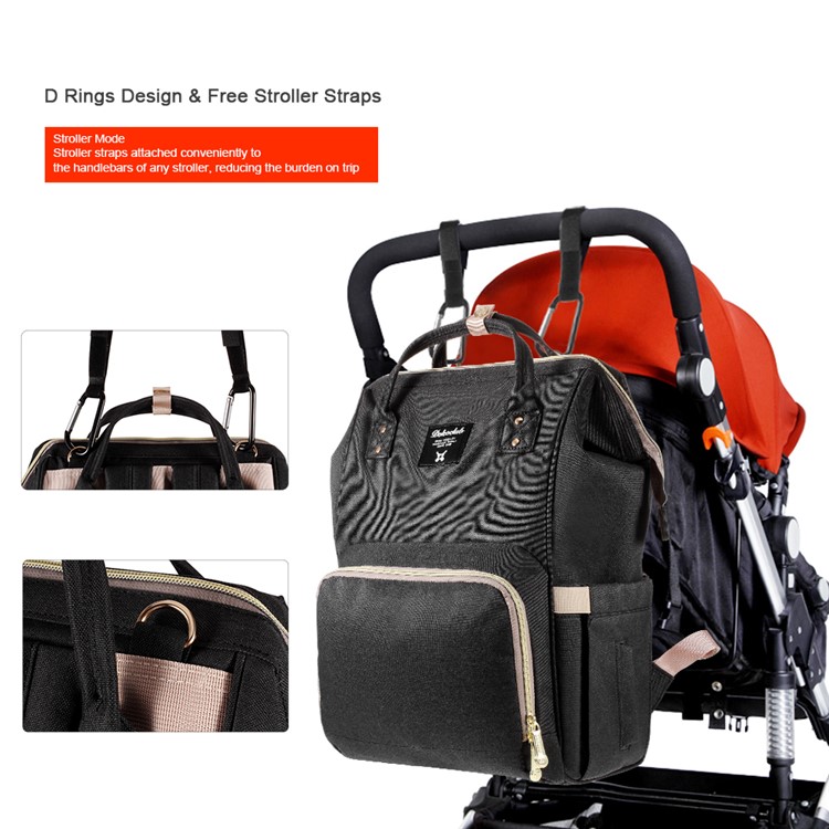 DOKOCLUB Multi-functional Oxford Cloth Mommy Bag Backpack with 2 Insulation Feeding Bottle Pockets - Black-8