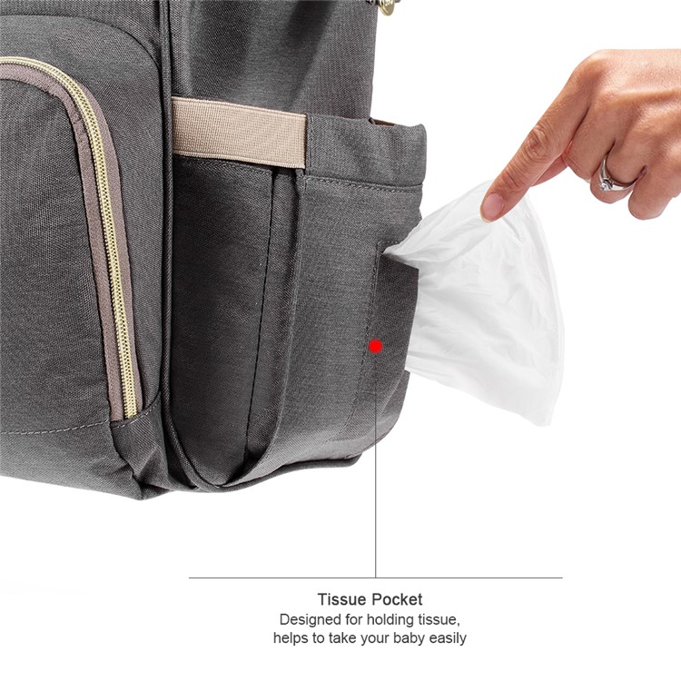 DOKOCLUB Large Capacity Oxford Cloth Mommy Maternity Nappy Backpack with 2 Insulation Feeding Bottle Pockets - Grey-7