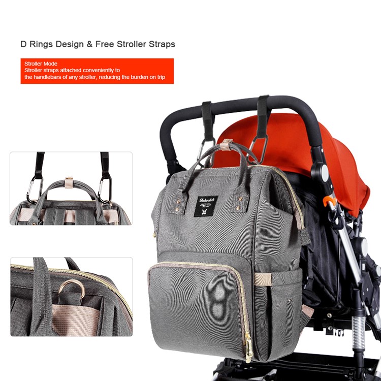DOKOCLUB Large Capacity Oxford Cloth Mommy Maternity Nappy Backpack with 2 Insulation Feeding Bottle Pockets - Grey-8