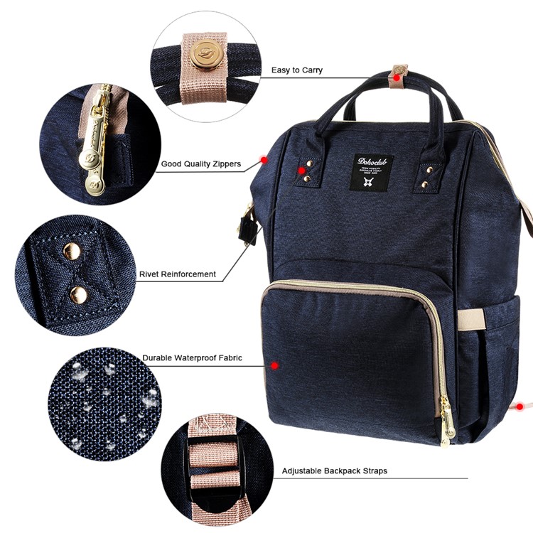 DOKOCLUB Multi-funcional Oxford Pano Mommy Saco Mochila Com 2 Isolamento Garrafa De Alimentação Bolsos - Azul Escuro-4