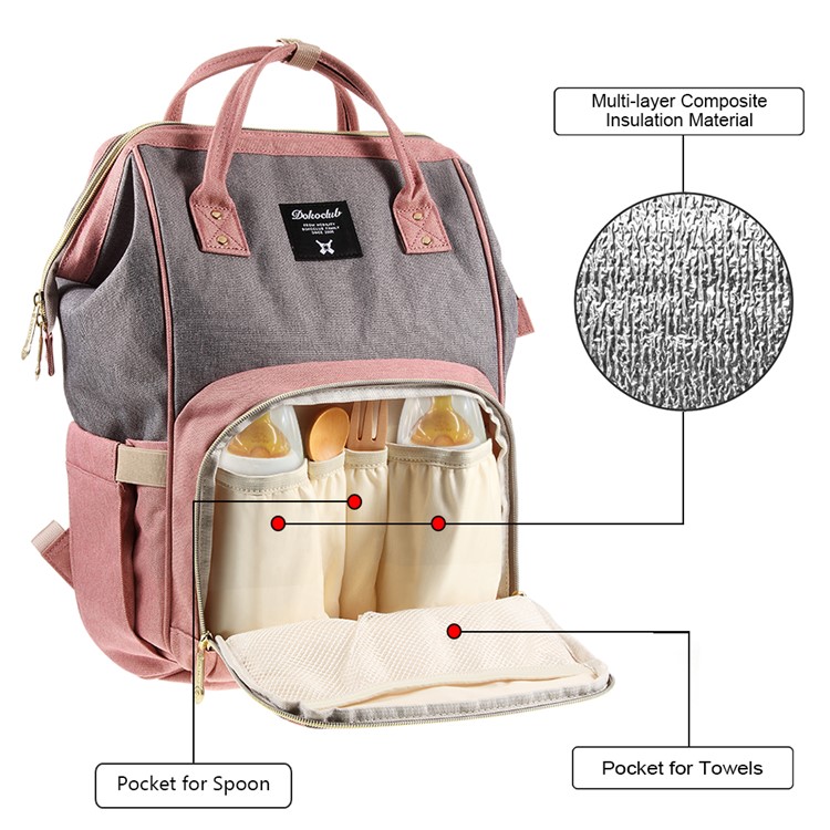 DOKOCLUB Oxford Chiffon Momie Maternité Sac À Dos Sac À Main - Rose / Gris-5