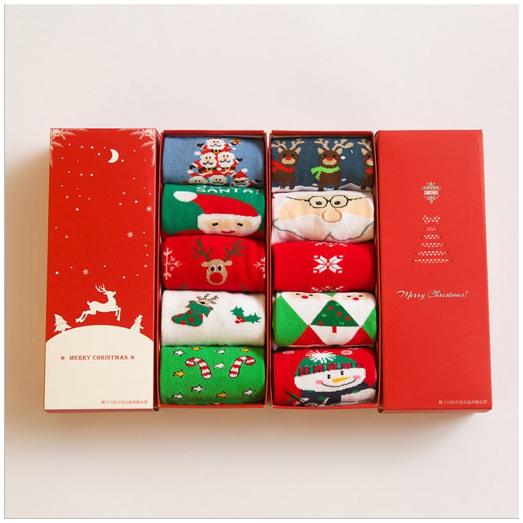Christmas Holiday Cotton Soft Casual Warm Mid-calf Length Socks 5Pcs-2