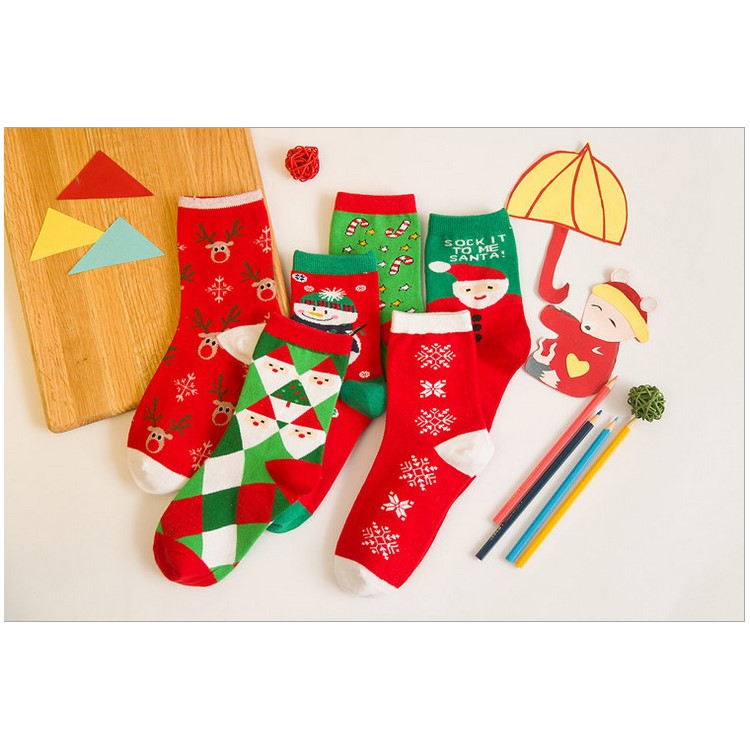 Christmas Holiday Cotton Soft Casual Warm Mid-calf Length Socks 5Pcs-3