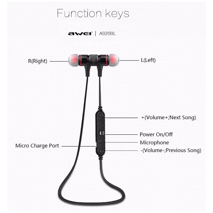 AWEI A920BL Wireless Bluetooth 4.0 Sports Stereo Earphone - Black-14