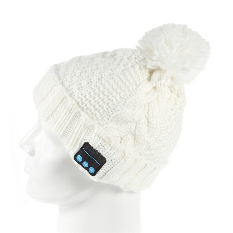Wireless Bluetooth Knit Hat Receiver Headphone Speaker Microphone Cap - White-2
