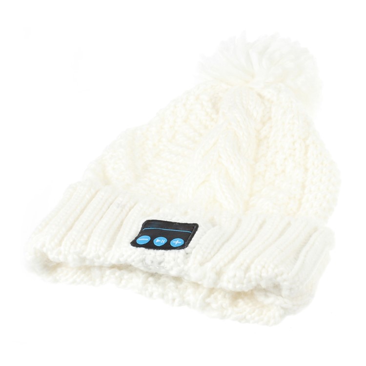 Wireless Bluetooth Knit Hat Receiver Headphone Speaker Microphone Cap - White-4