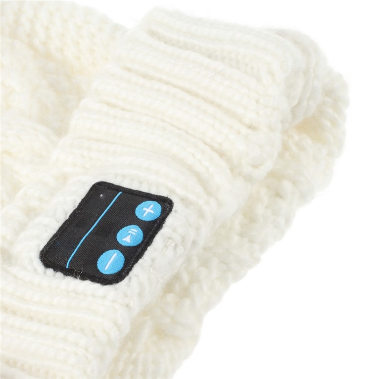 Wireless Bluetooth Knit Hat Receiver Headphone Speaker Microphone Cap - White-6