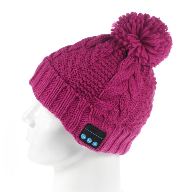 Wireless Bluetooth Knit Hat Receiver Headphone Speaker Microphone Cap - Rose-2