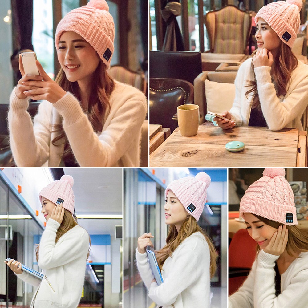 Wireless Bluetooth Knit Hat Receiver Headphone Speaker Microphone Cap - Blue-8