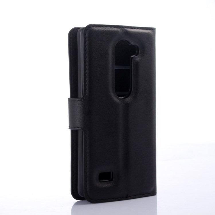Litchi Skin Leather Case for LG Leon 4G LTE H340N with Card Slots - Black-2