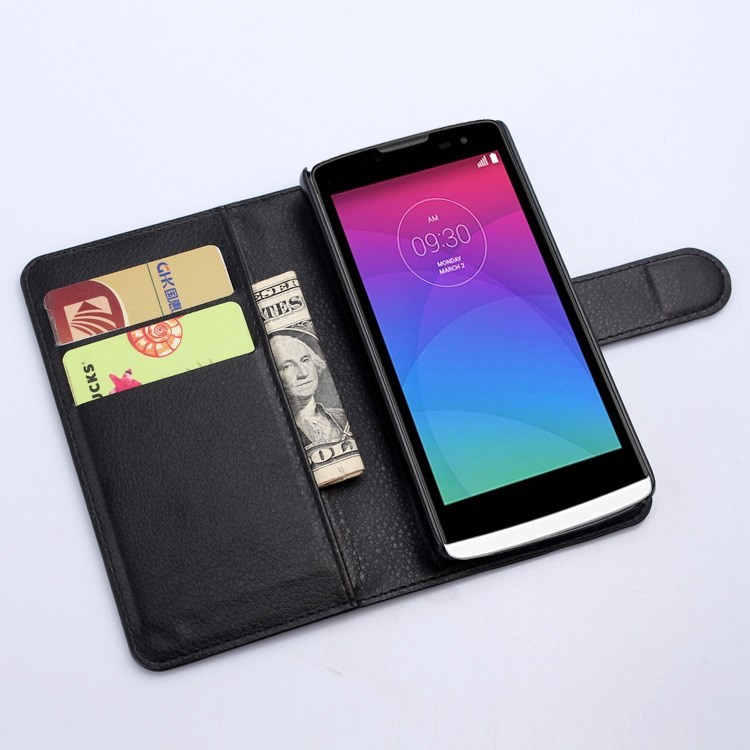 Litchi Skin Leather Case for LG Leon 4G LTE H340N with Card Slots - Black-4