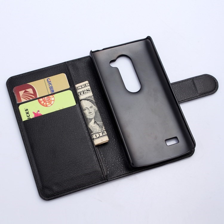 Litchi Skin Leather Case for LG Leon 4G LTE H340N with Card Slots - Black-5