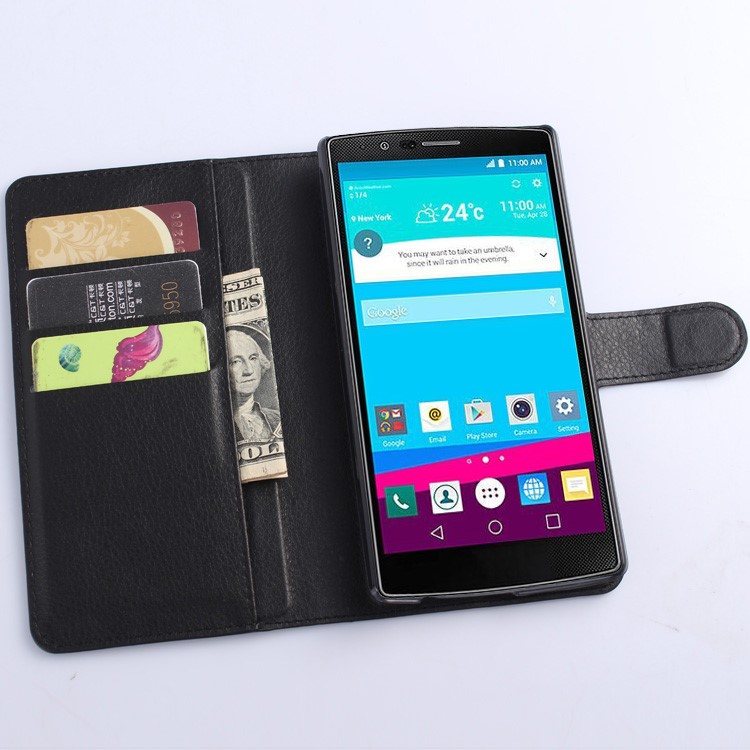 Litchi Grain Leather Wallet Case for LG G4 with Stand - Black-3