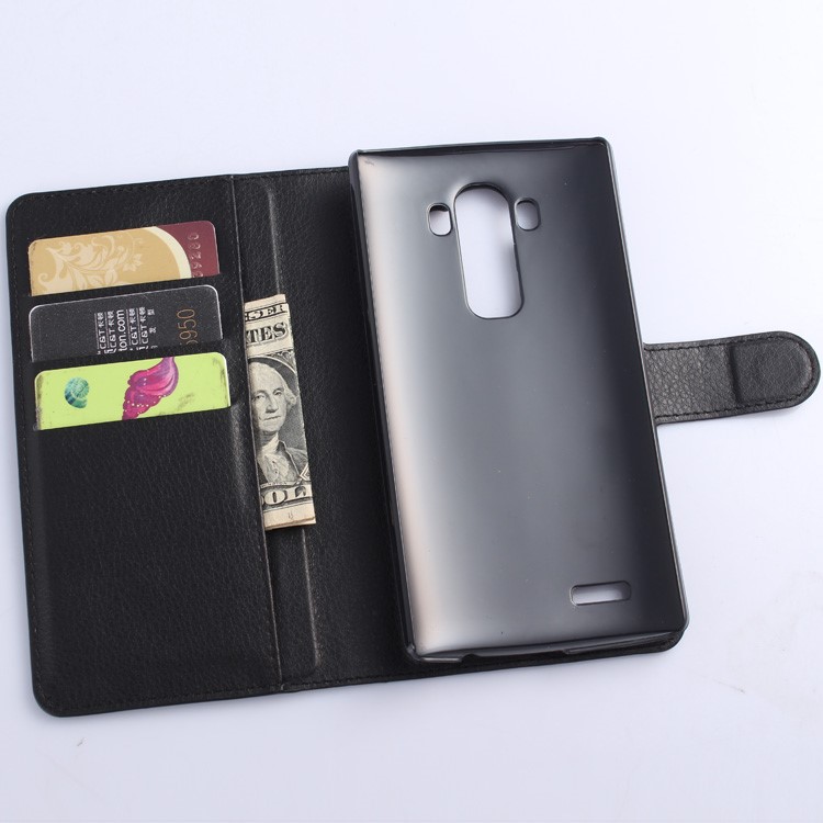 Litchi Grain Leather Wallet Case for LG G4 with Stand - Black-4