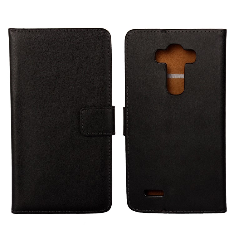 Genuine Split Leather Wallet Case for LG G4 - Black-1